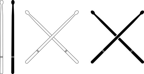 outline silhouette crossed Drumsticks icon set