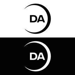 DA logo. D A design. White DA letter. DA, D A letter logo design. Initial letter DA linked circle uppercase monogram logo. D A letter logo vector design. 