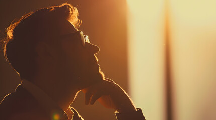 Serious man silhouette thinking over creative idea startup business planning : Generative AI