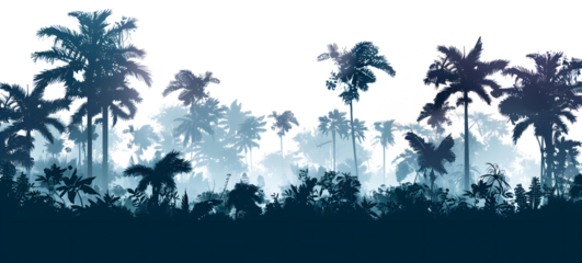 Watercolor landscape, Picture of a pine forest, a blue silhouette of trees and bushes a simple vector art silhouette of a rainforest texture and transparent background