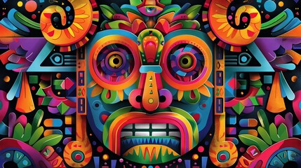 Fototapeta premium Pop art style face illustration inspired by ancient oriental art.