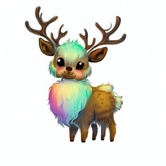 Fototapeta premium colorful cartoon reindeer isolated in a white background, happy deer illustration. made with generative ai technology