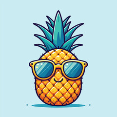 Simple Pineapple Using Sunglasses Vector Illustration