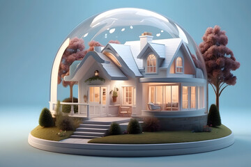 3d house inside round glass