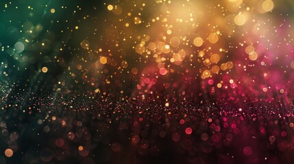 Abstract blur bokeh banner background. Gold bokeh on defocused emerald pink background