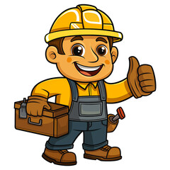 Cartoon illustration of electrician smiling character isolated on transparent background