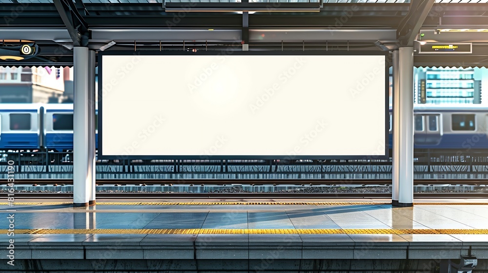 Poster HighSpeed Rail Background Blank Billboard Mock up on Railway Platform : Generative AI