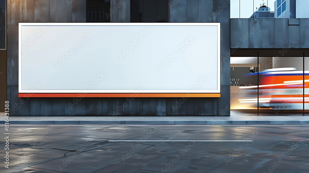 Poster billboard rectangular white mockup city advertisement on the parking image : generative ai