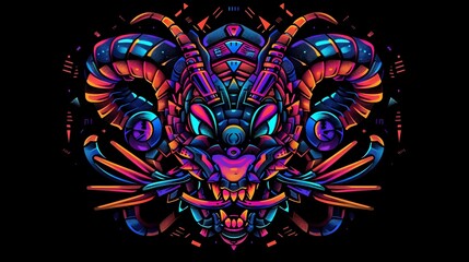 Mystical Serpent Emblem in Vibrant 80s Synthwave