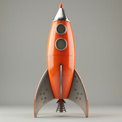 Retro Rocket 3D Icon Create a vintage-style rocket with a matte orange body and retro fins in a contrasting silver color. Place this agains, AI Generative