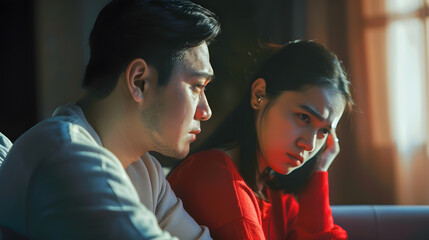 Family couple man woman ignoring each other after fight quarrel marriage relationship people misunderstanding problem : Generative AI