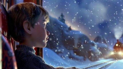 The Polar Express A child looking out in awe from the Polar Express as it travels to the North Pole