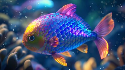 The Rainbow Fish The Rainbow Fish with one of its shiny scales glittering, as it swims through the ocean