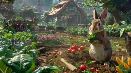 The Tale of Peter Rabbit Peter Rabbit sneaking into Mr McGregors garden, with scenes of him munching on vegetables and being chased