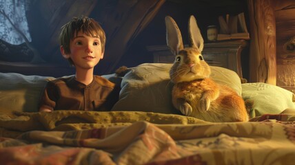 The Velveteen Rabbit The Velveteen Rabbit sitting snug and loved next to the Boy, gradually becoming real