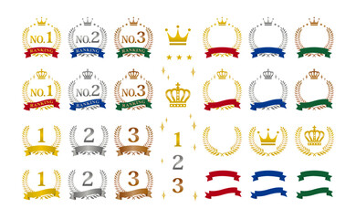 王冠、月桂冠のランキング素材イラストセット