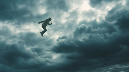Man jumping against cloudy sky : Generative AI