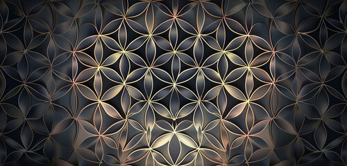 Pearl-dark grey Flower of Life, luminous elegance.