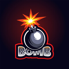 Bomb explosion mascot logo for sport and esport isolated on dark background