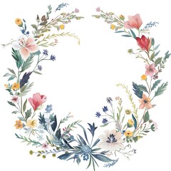 Fototapeta premium A beautiful watercolor painting of a wreath of flowers