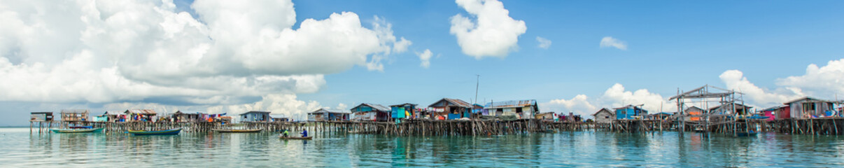 Beautiful landscapes view borneo sea gypsy water village in Omadal Island, Semporna Sabah, Malaysia.