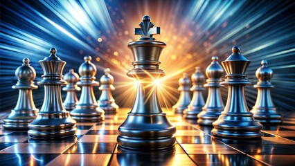 "Corporate Power Play": A dynamic image of chess pieces in motion, signifying the competitive dynamics and power struggles within the corporate world.