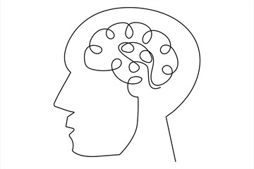 Continuous one line drawing of human brain. Hand drawn minimalism style. brain line art vector illustration