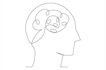 Continuous one line drawing of human brain. Hand drawn minimalism style. brain line art vector illustration