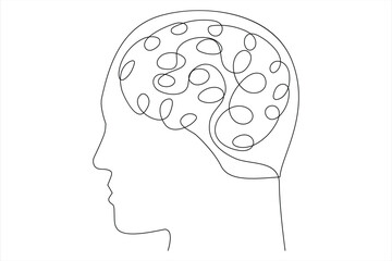 Continuous one line drawing of human brain. Hand drawn minimalism style. brain line art vector illustration