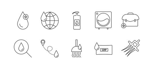 Black outline  cleaning web icons set on white background. Minimalist thin linear web icon set. black outline, cleaning, web icons, set, white background, minimalist, thin, linear, icon, symbol,