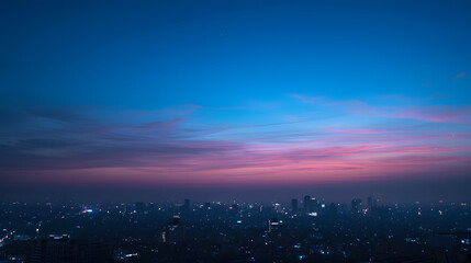 Fototapeta premium The city scenery before and at dawn the silhouette of the cityscape and the sky dyed blue : Generative AI