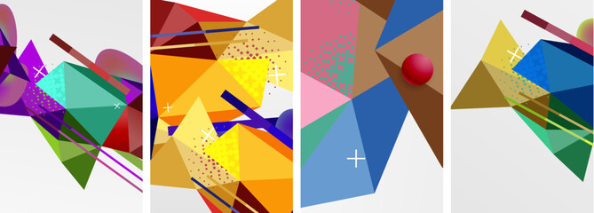 Geometric elements in abstract poster composition set. Vector illustration For Wallpaper, Banner, Background, Card, Book Illustration, landing page