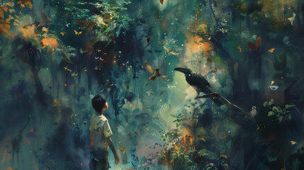 Conceptual illustration in a painterly style of latin american magical realism