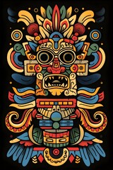 Vibrant Aztec Inspired Tattoo Design with Intricate Spiritual Symbols