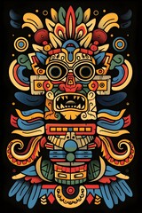 Obraz premium Vibrant Aztec Inspired Tattoo Design with Intricate Spiritual Symbols
