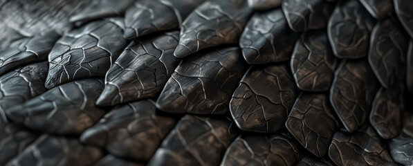 A close up of dark gray and brown dragon scales, Ai Generative - Powered by Adobe