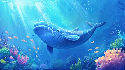 Colorful underwater scene featuring cute cartoon fish, hand drawn in animation style