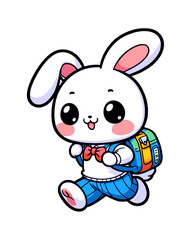 cute cartoon character - rabbit studying activity - colour on transparent background (artwork 4)