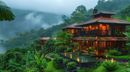 Obraz premium Scenic sustainable travel destination amidst lush greenery