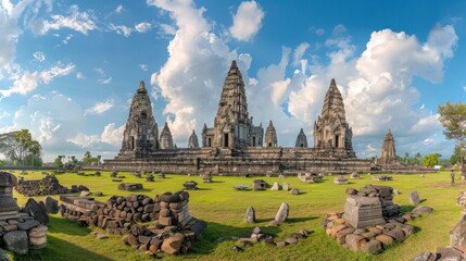 Obraz premium Panorama of Prambanan temple near Yogyakarta city, Central Java, Indonesia