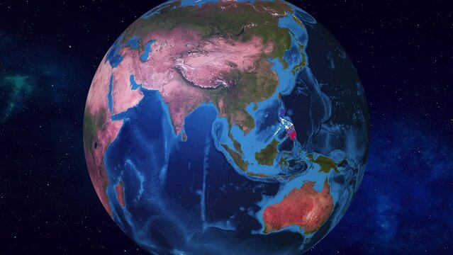 Realistic 3D Animation of Earth zooming in to Philippines with its border highlighted with its National Flag in 4K