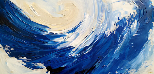 Bold abstract in creamy white & cobalt blue.
