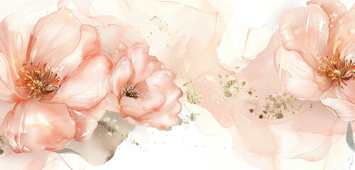 Lavish blush pink & ivory watercolor with gilded accents on white.