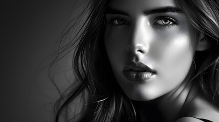 High contrast black and white portrait of a beautiful girl : Generative AI