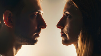 Pair couple man and woman profile portrait face to face Family psychologist and healthy relationships concept Understanding and patience : Generative AI