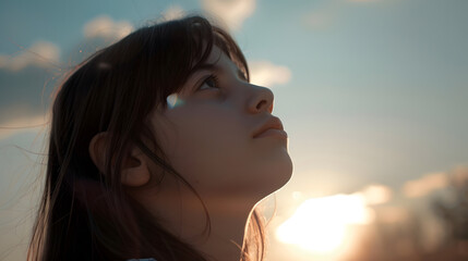 Girl looking into the sky thinking : Generative AI