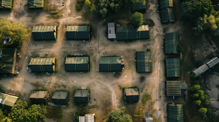 Aerial View of Huts in Wooded Area
