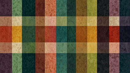 A plaid pattern with many colors, like autumn leaves, in a textured design.