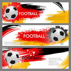 2024 euro soccer cup grunge banners. Vector halftone football sports event promotion and advertisement backgrounds with 3d soccer balls, scratchy strokes and colorful splashes in red, yellow and black