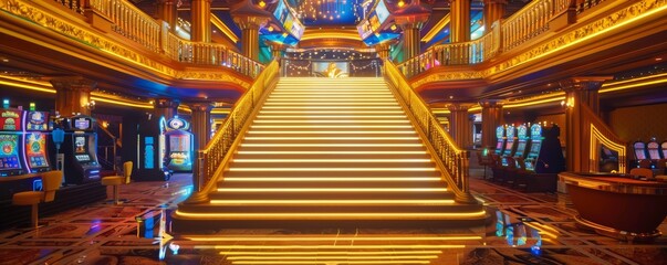 Obraz premium Luxurious casino interior with glowing staircase